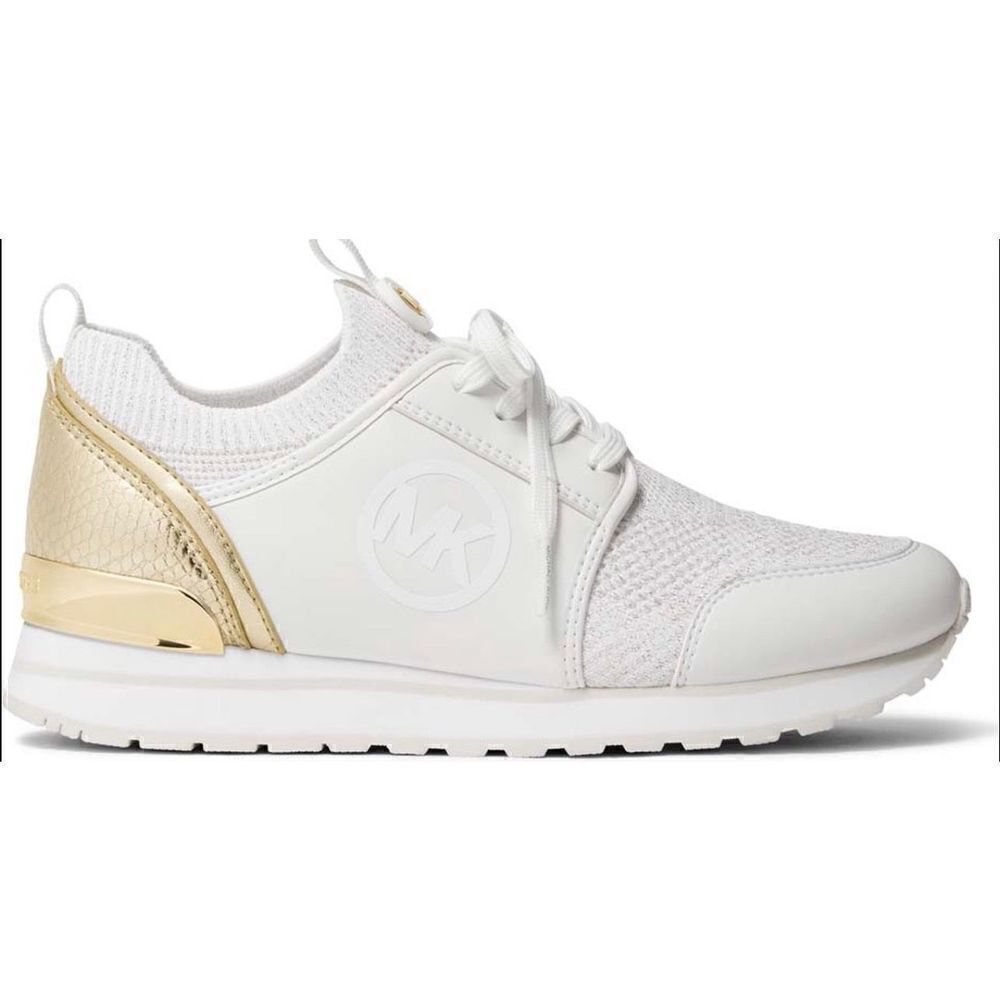 Michael Kors Dash Knit Trainer NIB Tennis Shoe Sneaker Gold White Size 9 - Picture 5 of 10